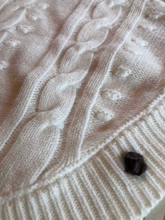 Janie And Jack Sweater Poncho Girls 4 White Cable Knit Pullover Shawl - Picture 2 of 6